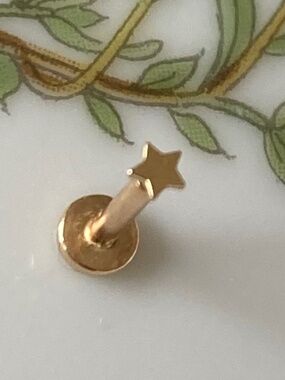 14k gold tiny minimalist threaded flatback star stud piercing single earring